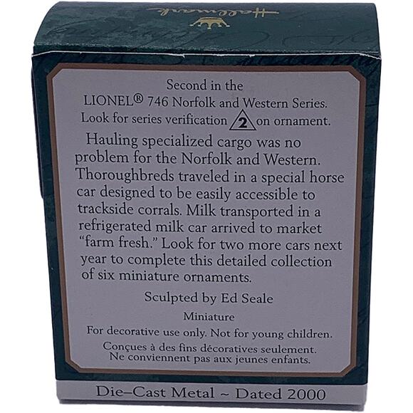 2000 Hallmark Keepsake Lionel 746 Horse Car/Milk Car Tree Ornament Set in Box - Picture 5 of 5